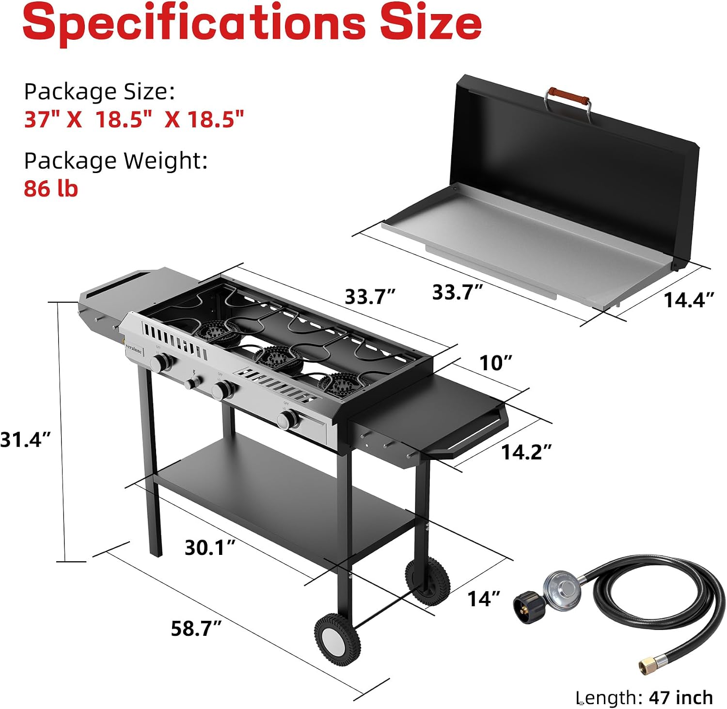 Veralune Outdoor Flat Top Gas Grill with Lid, Outdoor Griddle with Enameled Tray, Propane Gas Griddle, for Breakfast, BBQ & Grilling Steel Cooking Surface, Folding Side Shelves, Push-Button Ignition