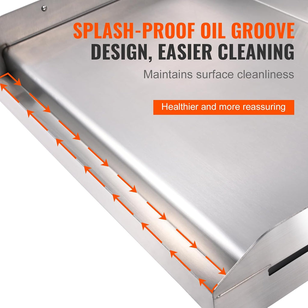 Happybuy 23.5'x16' Stainless Steel Stove Top Griddle, Pre-Seasoned Non-Stick Double Burner Pan with Handles & Oil Groove for BBQ, Gas Grills, Silver