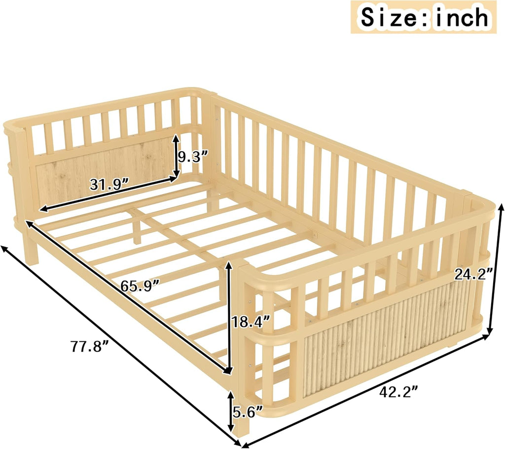 Harper & Bright Designs Twin Size Daybed with Guardrails, Kids Platform Bed with Detachable Safety Rails and Rounded Corners, Modern Iron Low Profile Platform Bed for Kids, Girls and Boys, Natural