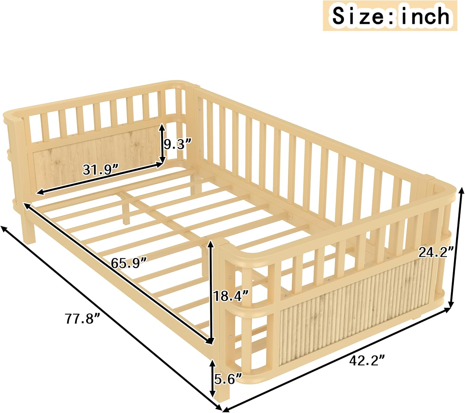 Harper & Bright Designs Twin Size Daybed with Guardrails, Kids Platform Bed with Detachable Safety Rails and Rounded Corners, Modern Iron Low Profile Platform Bed for Kids, Girls and Boys, Natural