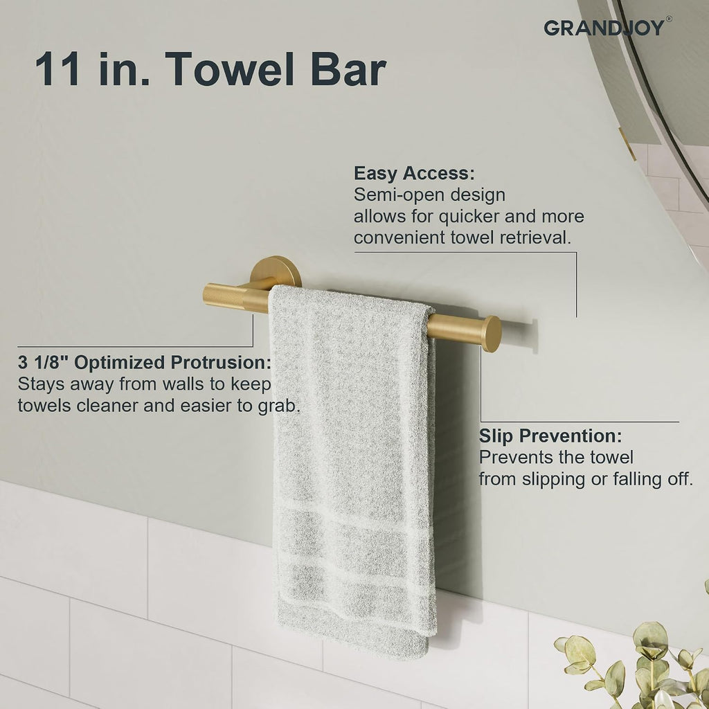Brushed Gold Bathroom Hardware Accessories Set, Knurled SUS304 Stainless Steel Kit, Towel Bar, Ring, Robe Hook, Paper Holder, Wall Mounted