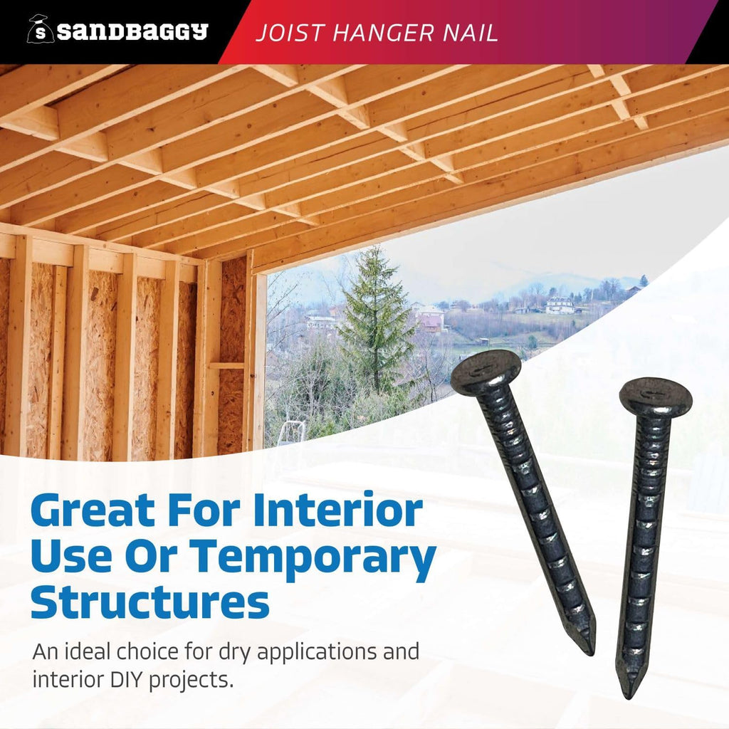 Sandbaggy 1-1/2' Joist Hanger Nails (appx. 150 nails/lb) - Barbed Shank, 9 Gauge Steel, 5/16' Diameter Round Head - 4d Nail (200, Pounds)