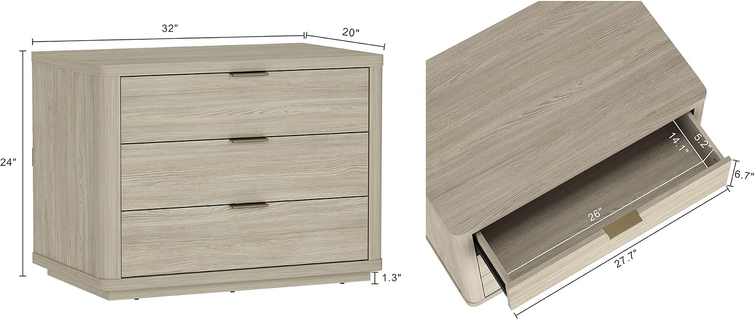 Manhattan Comfort Evelyn Modern Nightstand with Drawers, Minimalist Wood Bedside Table with Rounded Edges & Raised Mop Base, Versatile & Multifunctional Accent Table, Set of 2, Natural