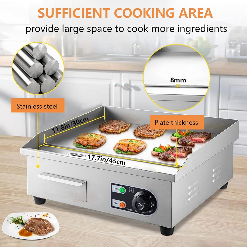 Commercial Electric Countertop Griddle,2500W Flat Top Grill,Non-Stick Teppanyaki Grill, Stainless Steel Hot Plate BBQ for Restaurant Kitchen with Adjustable Temp Control