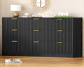 TEENFON Fluted Dresser for Bedroom with 9 Drawers, 63' Wide Modern Chest of Drawers with Metal Handle & Curved Profile Design, Wood Closet Clothes Storage Organizer for Living Room, Hallway, Black