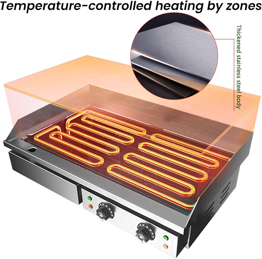 Commercial Electric Griddle 29 Inch Large Countertop Griddle Non-Stick Flat Top Grill Stainless Steel Pancake Griddle with Adjustable Temperature 122°F-572°F