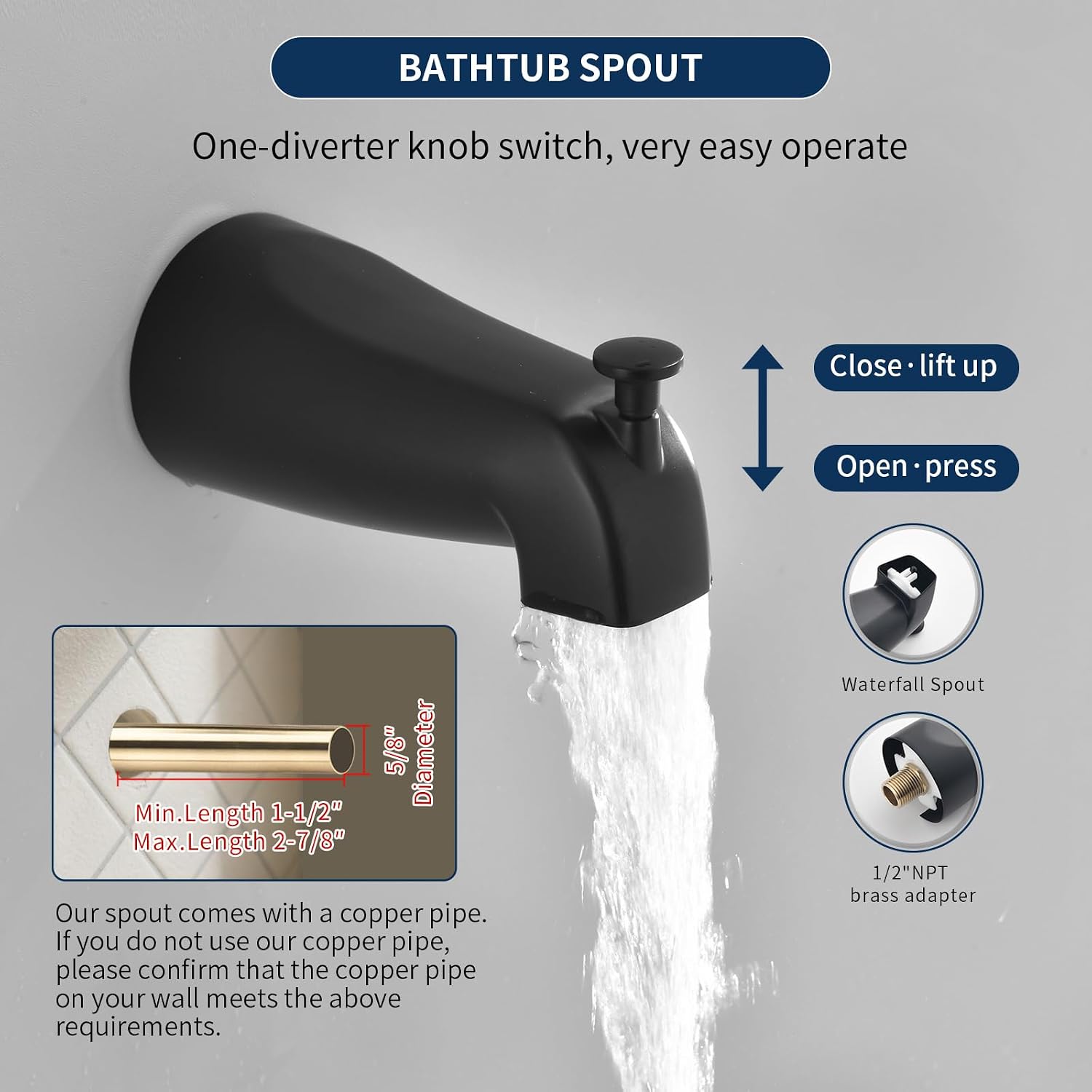 2 Handle Shower Faucet Set with Tub Spout Bathtub Shower Faucet Combo Set Shower System Complete Tub and Shower Trim Kit Matte Black Wall Mounted Shower Fixtures