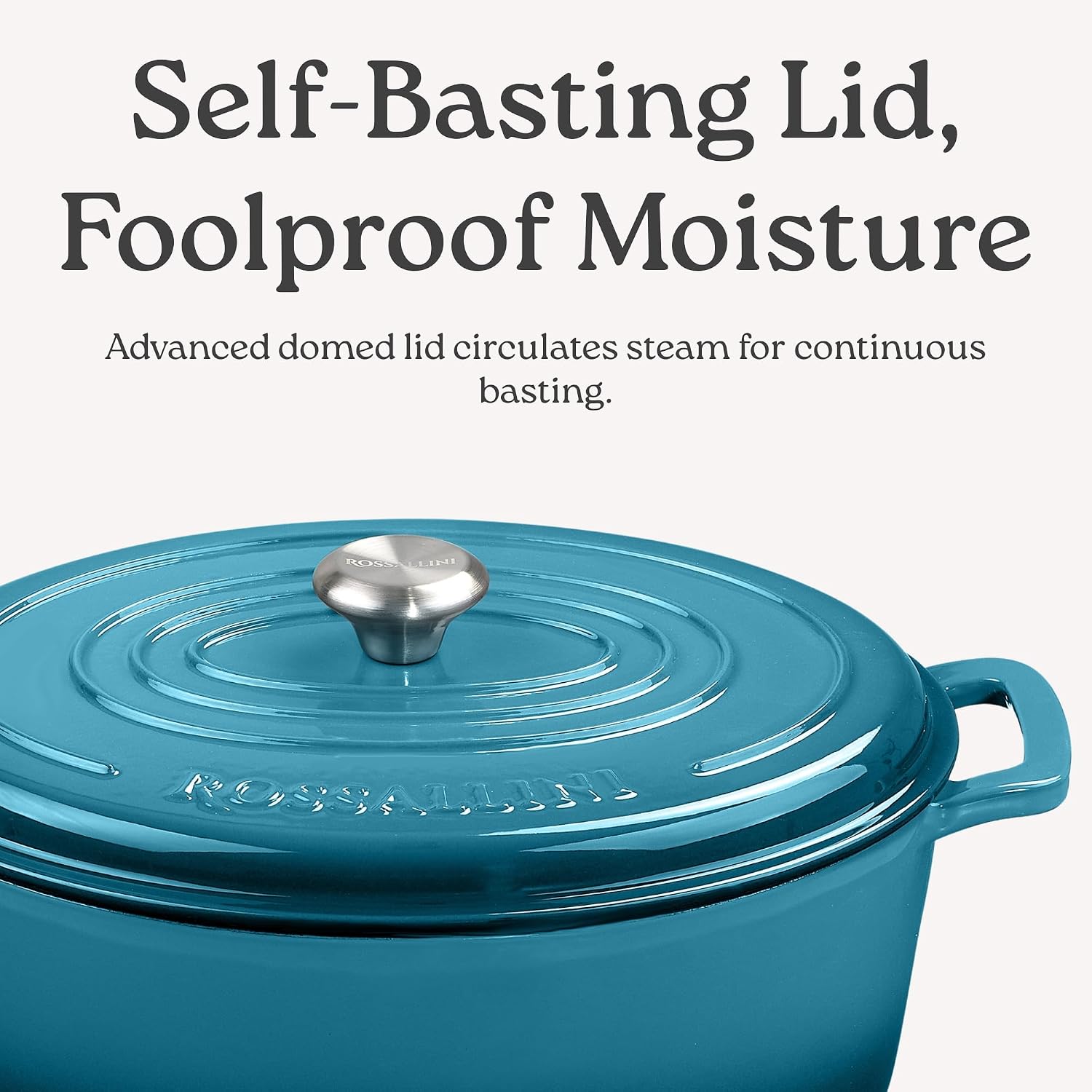ROSSALLINI Signature Enameled Cast Iron Oval Dutch Oven | Non-Stick Serving Pot with Tight Fitting Lid for Perfect Roasting, Baking, Sauteing, and Bread Making | 6.75Q [Indigo Blue]