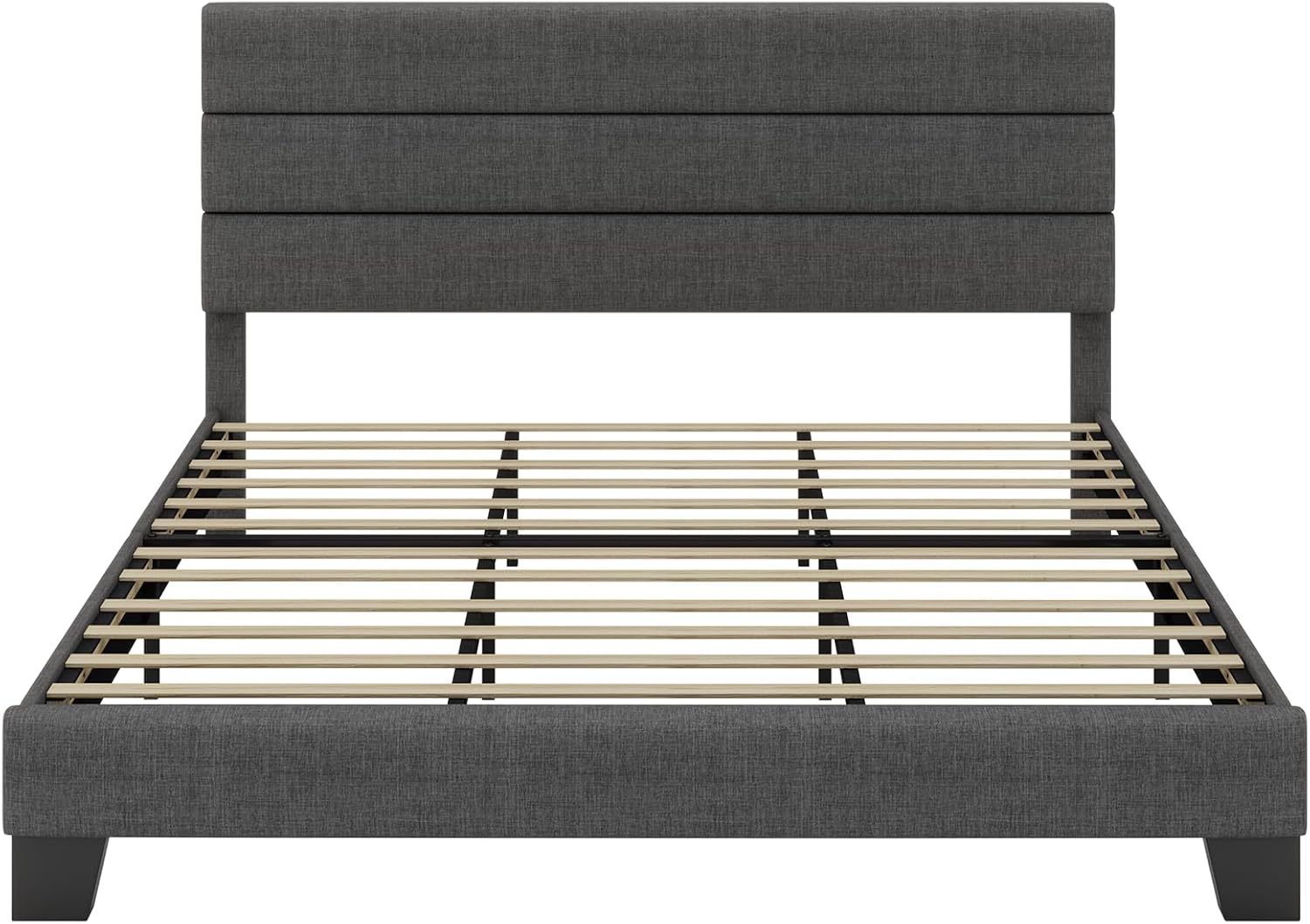 SHA CERLIN King Platform Bed Frame with Upholstered Fabric Headboard, Mattress Foundation with Strong Wooden Slats Support, No Box Spring Needed, Grey
