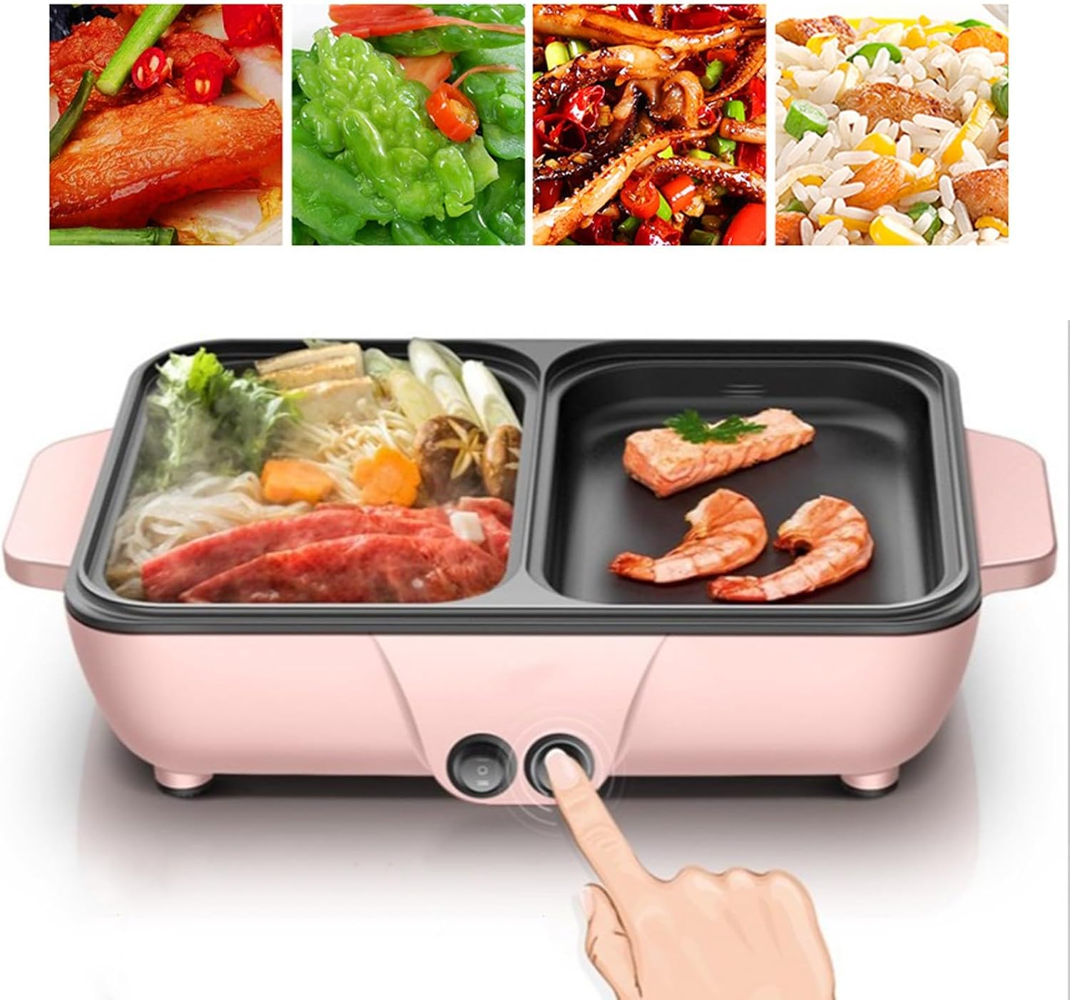 Electric Flat Top Grill, Electric Griddle, Flattop Grills Indoor Safely Washable, Suitable for Frying Grilling Stir Frying(Pink,34.5 * 22 * 8.5)