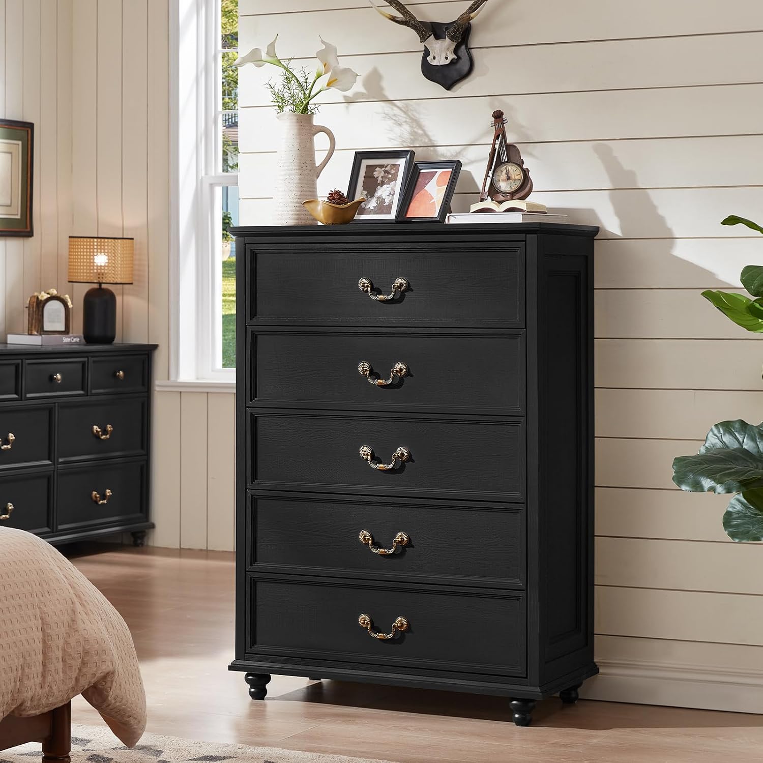 Joaxswe Bedroom Dresser Sets, 54' Wide 7 Drawers Dresser and 45' Tall 5 Drawers Dresser, Wooden 2 Piece Bedroom Furniture Set, Chest of Drawer for Bedroom, Home, Living Room, Hallway, Black