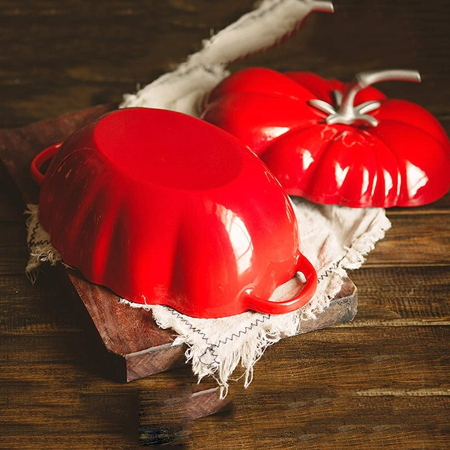 Induction Enameled Cast Iron Dutch Oven Gas Stoves Tomato-Shaped Braiser Nonstick Dual Handles with Lid for 3-5 People