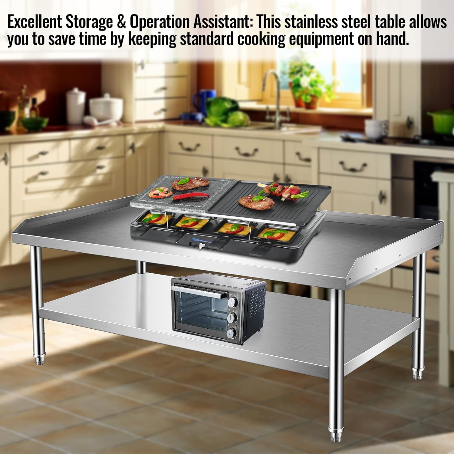 Stainless Steel Equipment Grill Stand with Undershelf, 60' x 30' Heavy Duty Griddle Stand Table for Kitchen, Bar, Restaurant, Home and Hotel