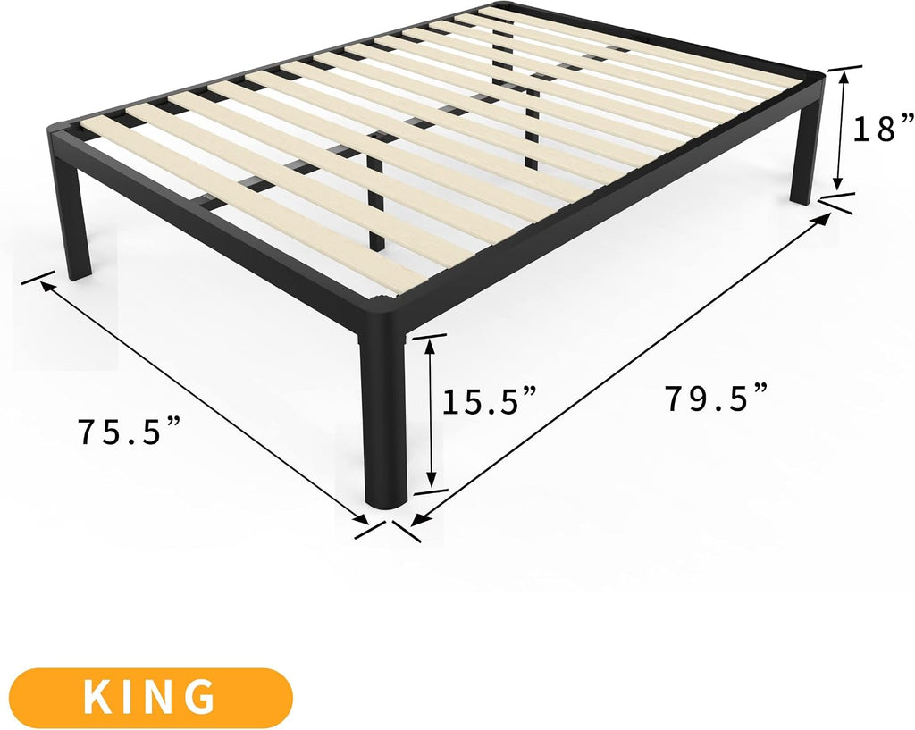 MAF Metal 18 Inch King Platform Bed Frame with Anti-Collision Round Legs, Black 3500 Lbs Heavy Duty Bed Frame with Wood Slats, No Box Spring Needed, Easy Assembly