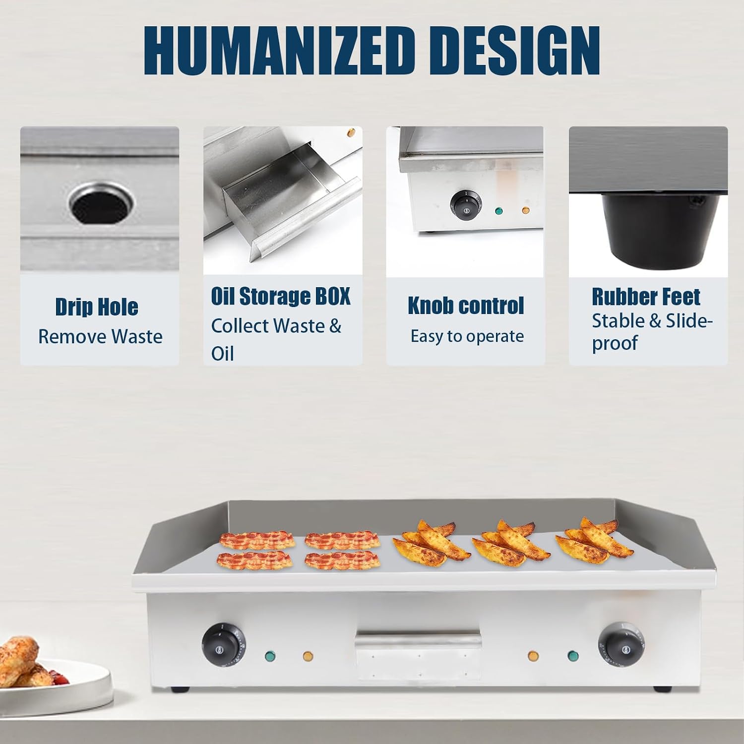 Electric Griddle, 110V 4400W 29' Commercial Countertop Griddle, Flat Top Grill Hot Plate BBQ, Stainless Steel Adjustable Temperature Control 122°F-572°F