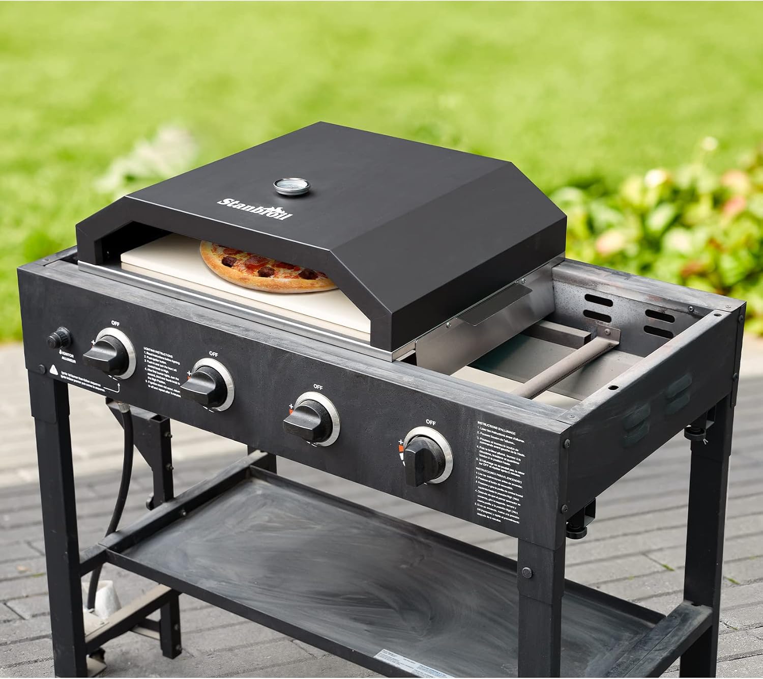 Stanbroil Pizza Oven for Blackstone 36' Gas Griddle Cooking Station, Outdoor Pizza Maker with Side Panels and Temperature Gauge, 17.7 in. x 13.7 in. Pizza Stone