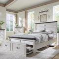 Aitjunz Farmhouse Queen Size Bed Frame with 51' Tall Headboard, Wood Platform Bed Frame with 20' Tall Roman Column Decoration Footboard & 2 Large Storage Drawers, No Box Spring Needed (White)