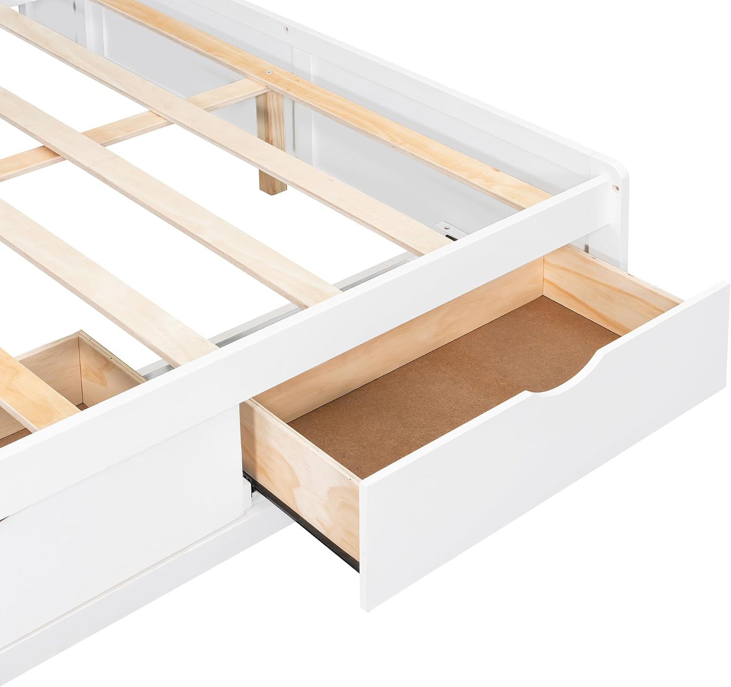 KLMM Full Size Wooden Daybed with Three Drawers,Desk,Shelves and Lights,for Kids Teens Adults Bedroom Use (White/Drawers, Full)