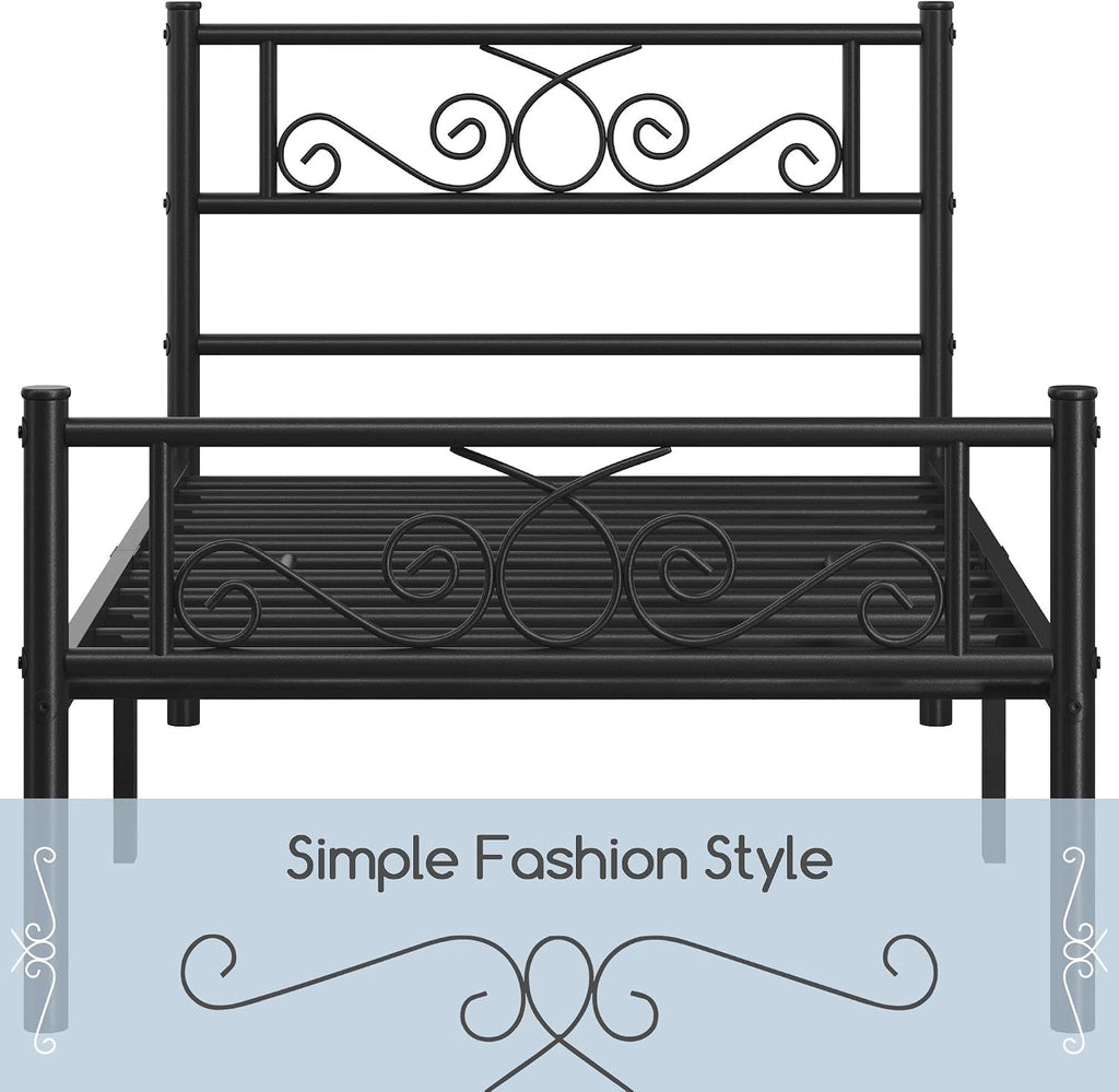 Yaheetech 2 Pcs Classic Metal Platform Bed Frame with Headboard and Footboard Flower Design Mattress Foundation Easy Set Up Structure Twin XL Size Black