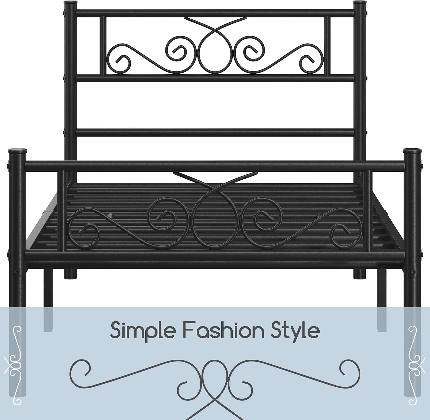 Yaheetech 2 Pcs Classic Metal Platform Bed Frame with Headboard and Footboard Flower Design Mattress Foundation Easy Set Up Structure Twin XL Size Black