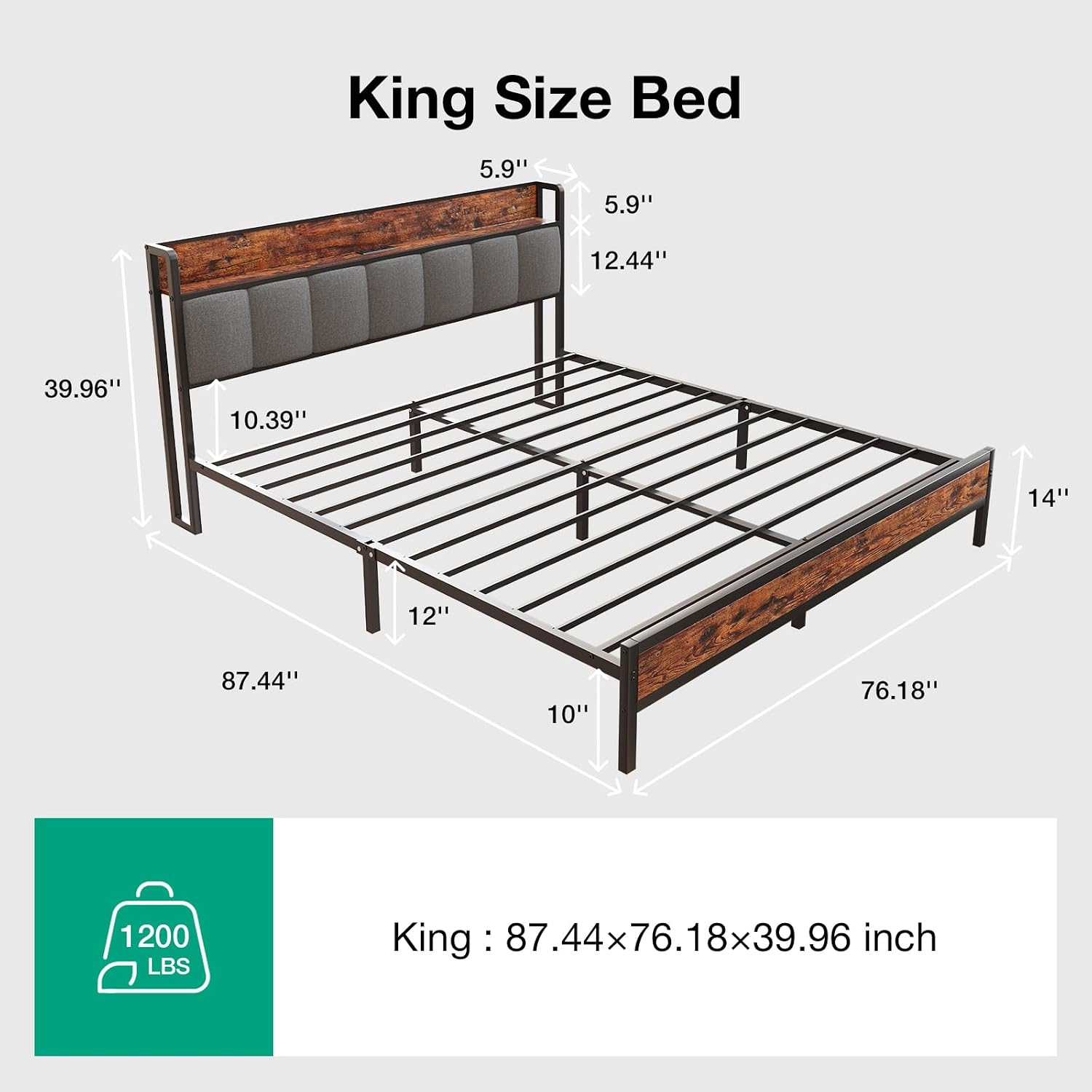 Novilla King Size Bed Frame with Charging Station USB/Type-C & Storage Headboard, Modern Metal Platform Bed Frame, Easy Assembly, Heavy Duty Slats Support, Noise Free, No Box Spring Needed