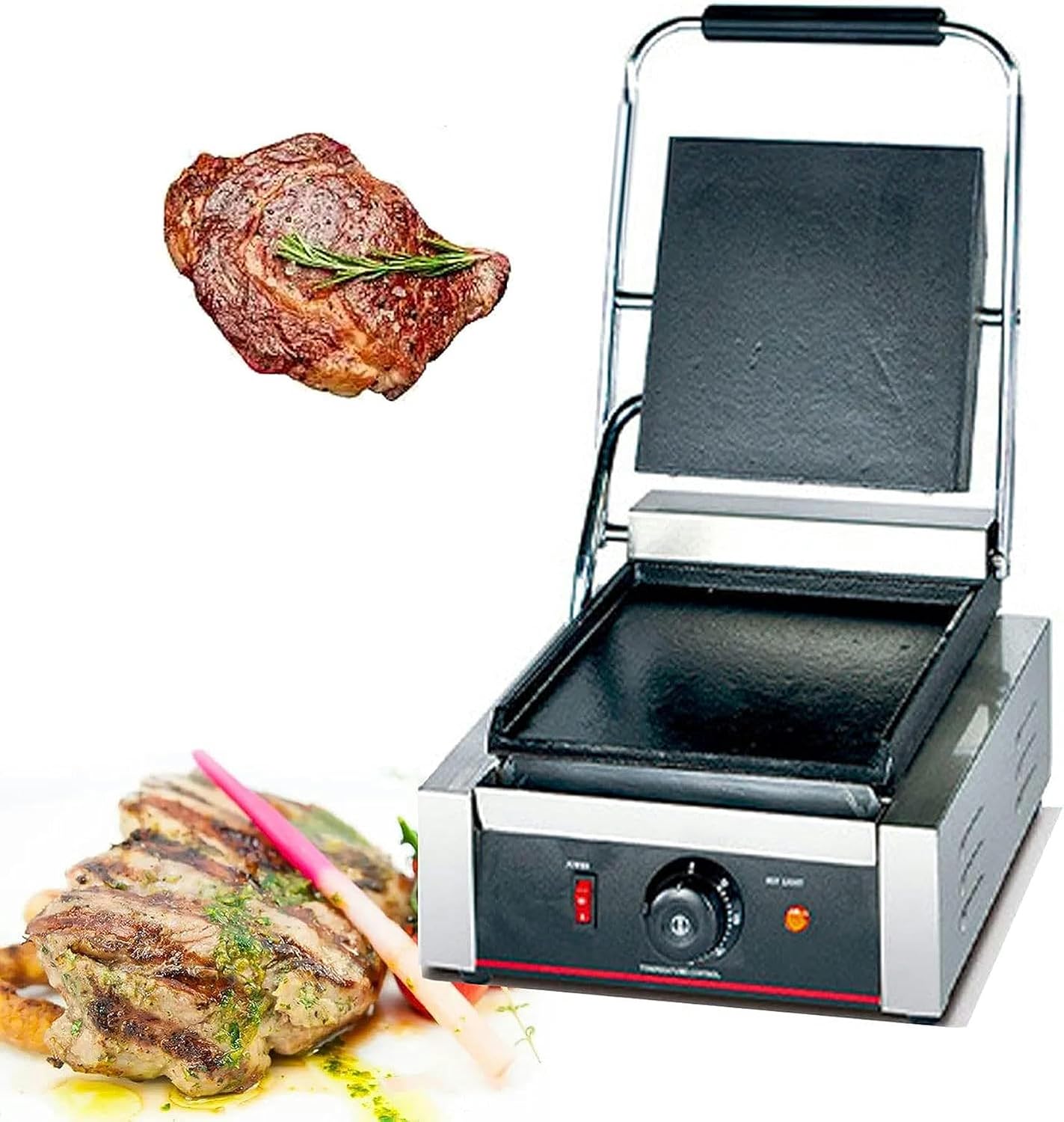 Large Electric Griddle Hot Cooking Plate, Commercial Stainless Steel Adjustable Countertop Hot Plate BBQ Grill, Heavy Duty Restaurant Nonstick Countertop Griddle for Home Barbecue