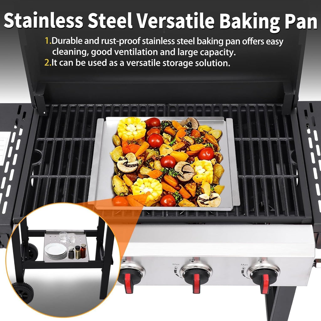 4 Burner Propane Grill | Portable Gas Grills with Foldable Cart Table and Wheels | Heavy Duty with Cast Iron Grate, Stainless Steel,40000 BTU Output, Easy Clean for BBQ Outdoor Grill