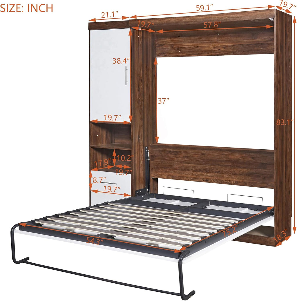 SOFTSEA Full Murphy Bed Cabinet Wood Wall Bed with Storage Can be Folded into Cabinet for Small Space