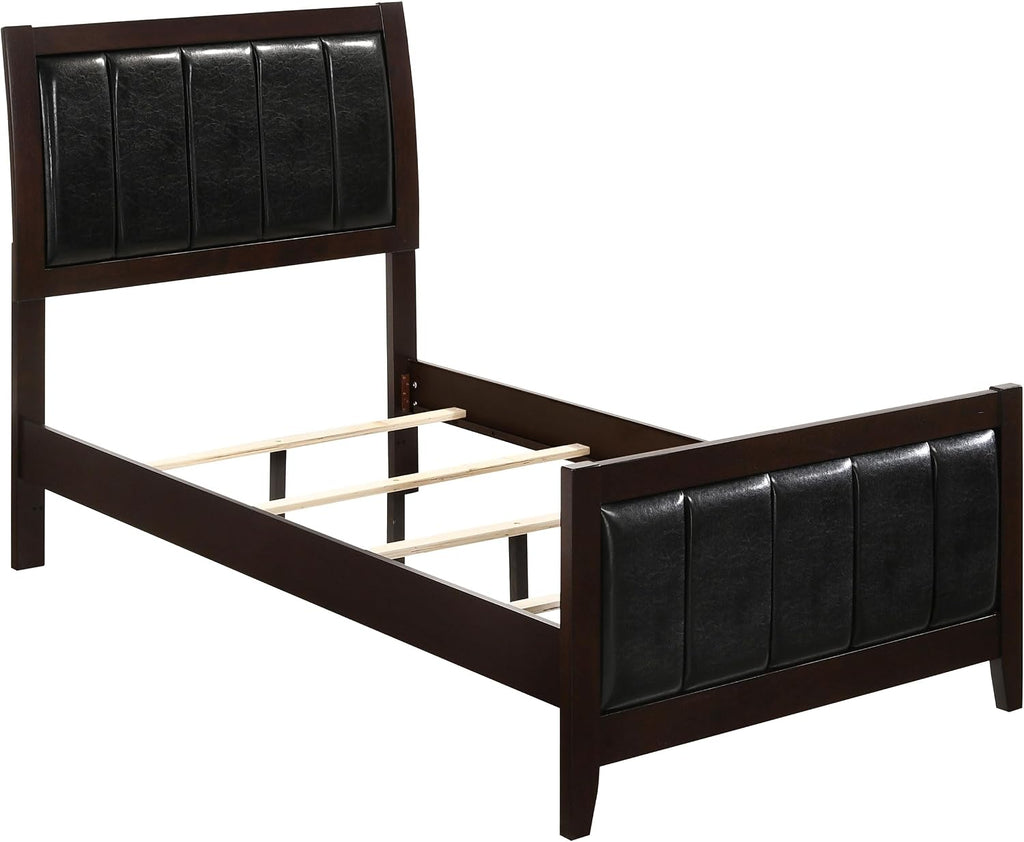 Coaster Home Furnishings Carlton Contemporary 4-Piece Bedroom Set Leatherette Upholstered Twin Size Panel Bed Frame 51-inch Headboard Cappuccino 202091T-S4