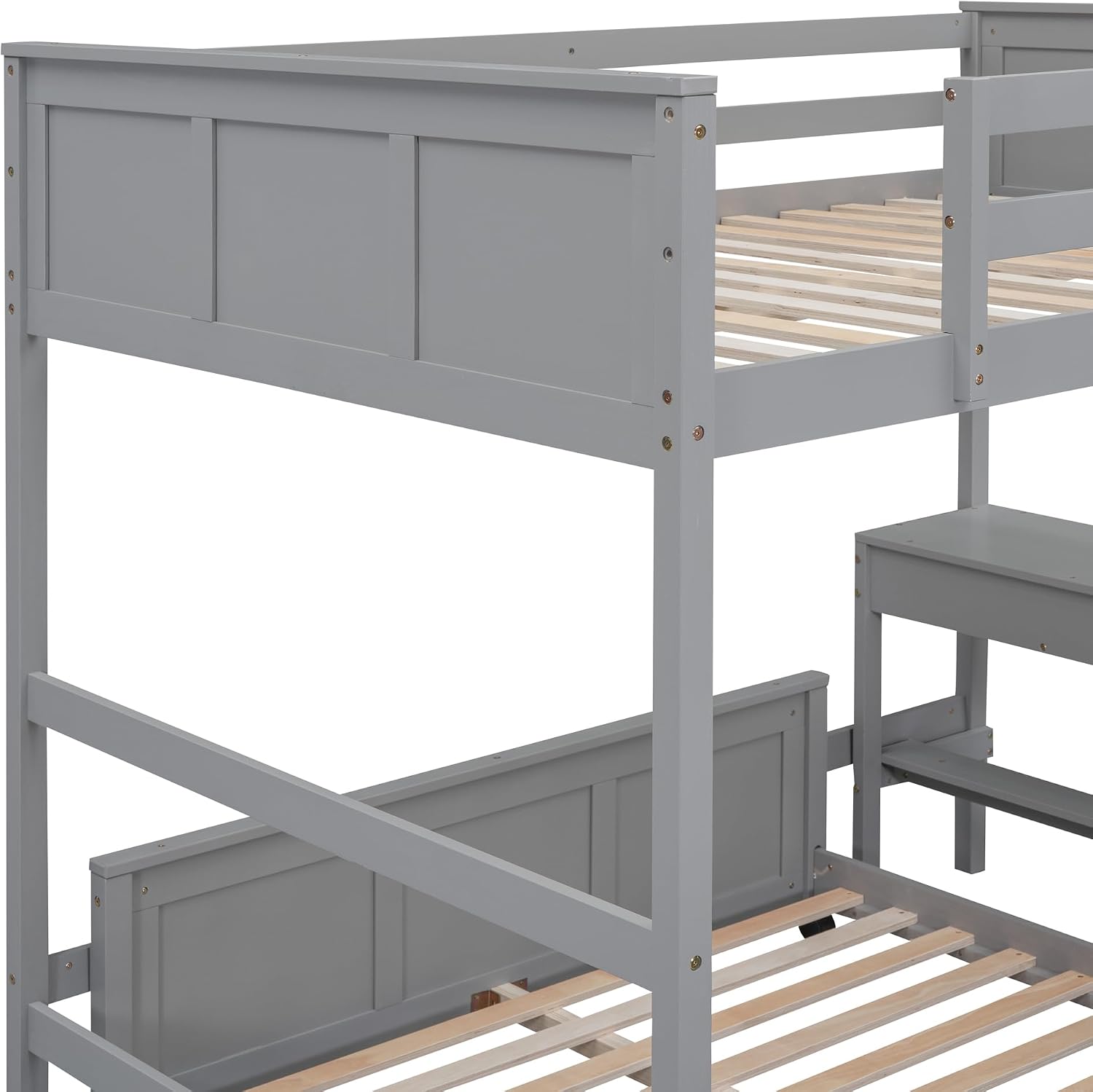 Ball & Cast Full Over Full Bunk Bed with Safty Guardrail & Stairway,Heavy Duty Wood Loft Bedframe W/Desk & Drawers,Easy Assembly,Versatile Functional Bedroom Furniture Set for Boy Girl Teens,Gray