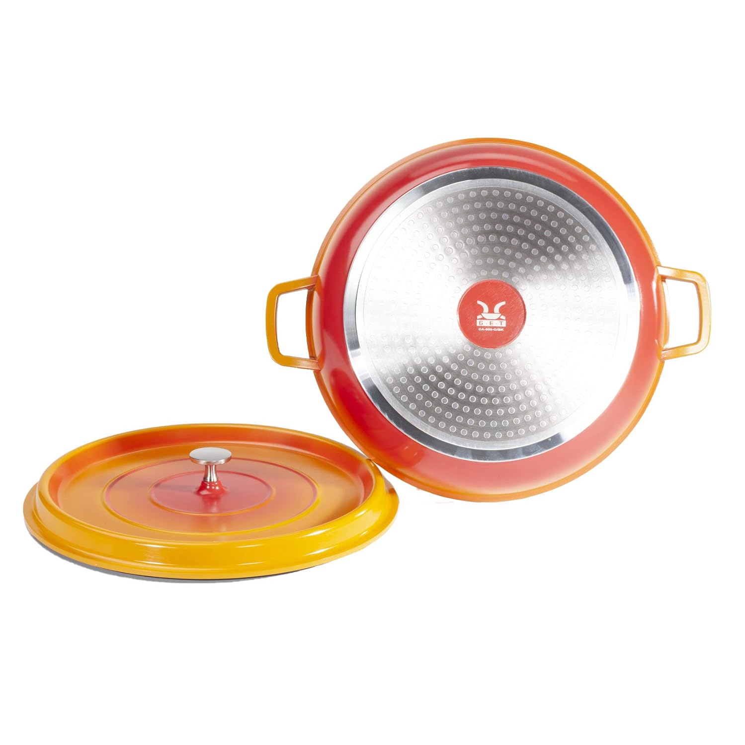 G.E.T. CA-008-O/BK Heiss Lightweight Cast Aluminum Braiser Pan/Casserole Dish, 4.5 Quart, Orange