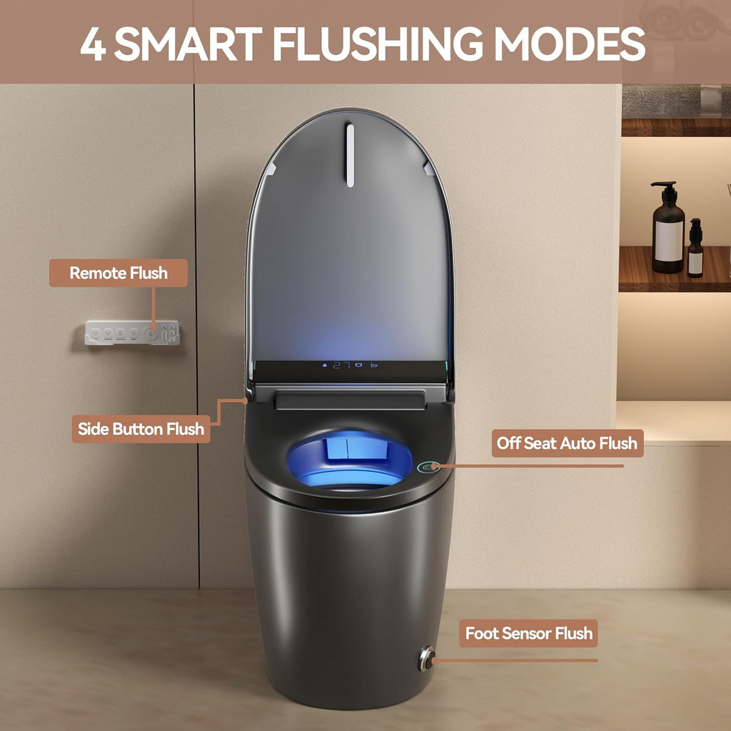 One Piece Toilet,Smart Toilet with Bidet Built In,Ceramic Toilet with Dryer and Warm Water, Intelligent Toilet Auto Open/Close Seat,Heated Seat,Grey