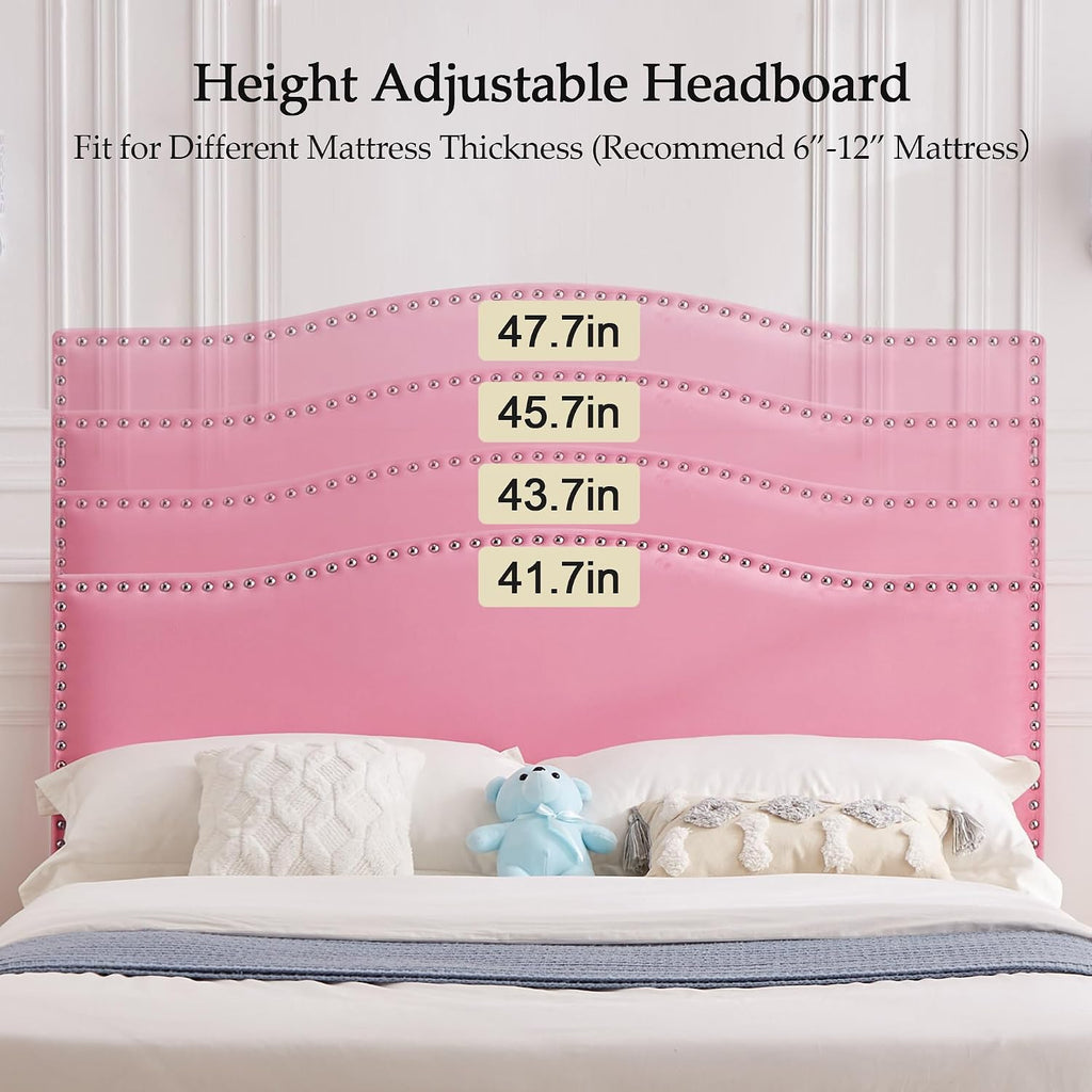 VECELO Queen Bed Frame, Platform Bed Frame with Adjustable Height Upholstered Headboard, Heavy-Duty Frames and Strong Wooden Slats Support, Non-Slip and Noise-Free, Easy Assembly, Pink