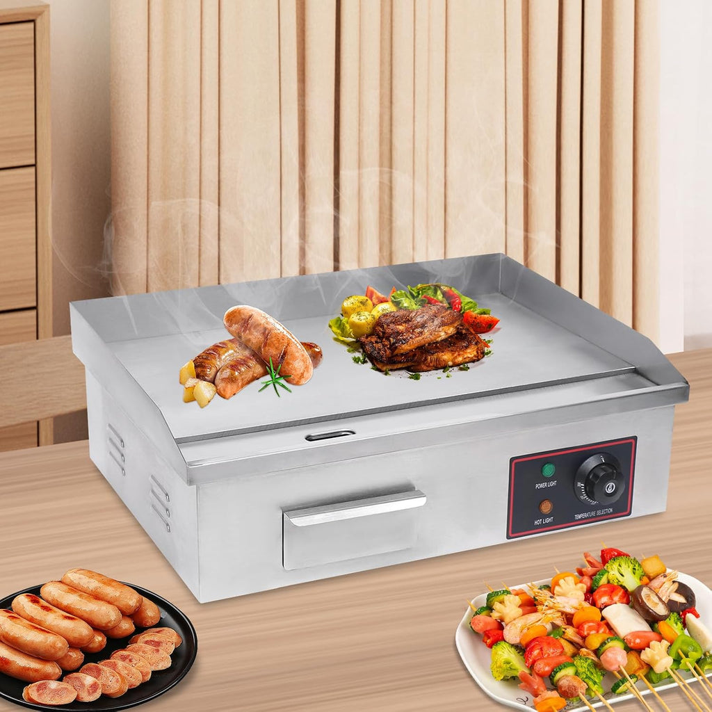 Commercial Electric Griddle 1600W, Restaurant Non-Stick Teppanyaki Flat Top Gril Adjustable Temperature Control 122°F-572°F, Countertop Griddle Tabletop Grill Stainless Steel Cooking Plate