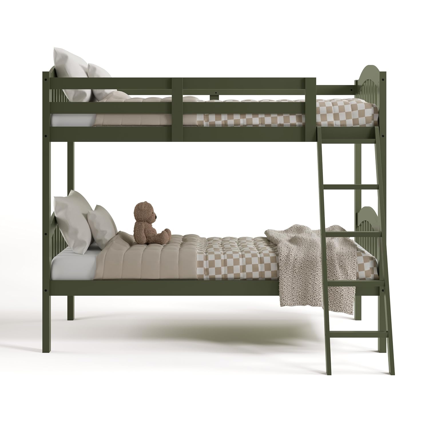 Storkcraft Long Horn Twin-Over-Twin Bunk Bed (Olive) - GREENGUARD Gold Certified, Converts to Two Twin Beds, Wood Bunk Bed for Kids Bedroom