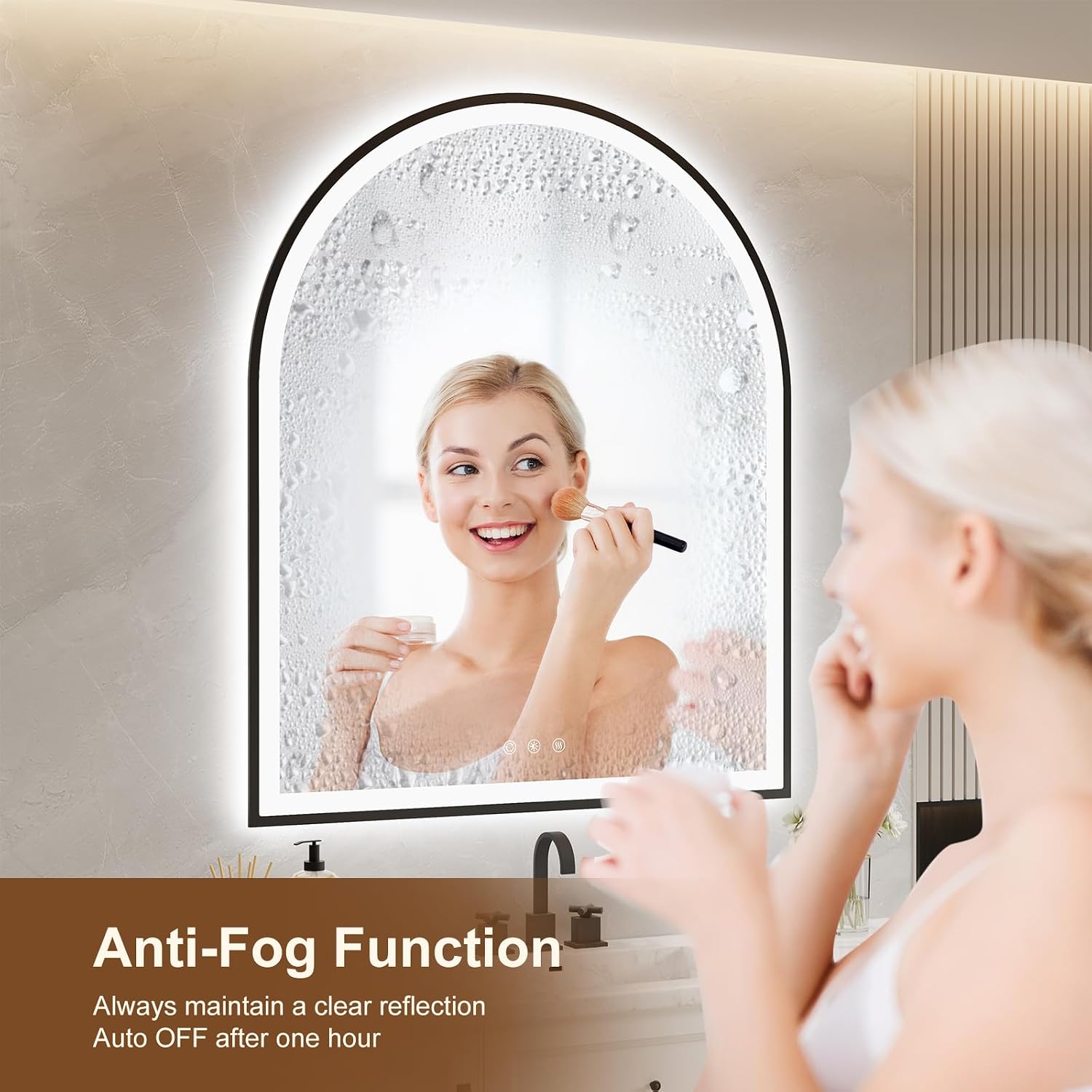 30.1'x36.1' Arched LED Mirror for Bathroom,Black Lighted Bathroom Mirror with Lights-Fogless, Dimmable, 3 Color Changing, Shatterproof, Touch Sensor