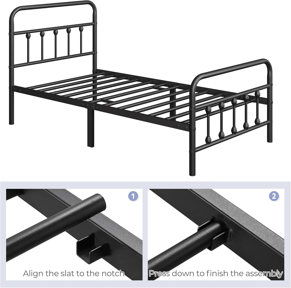Yaheetech 2 Pcs Twin XL Bed Frame Metal Platform Bed with Victorian Style Iron-Art Headboard/Footboard/Under Bed Storage/No Box Spring Needed Black