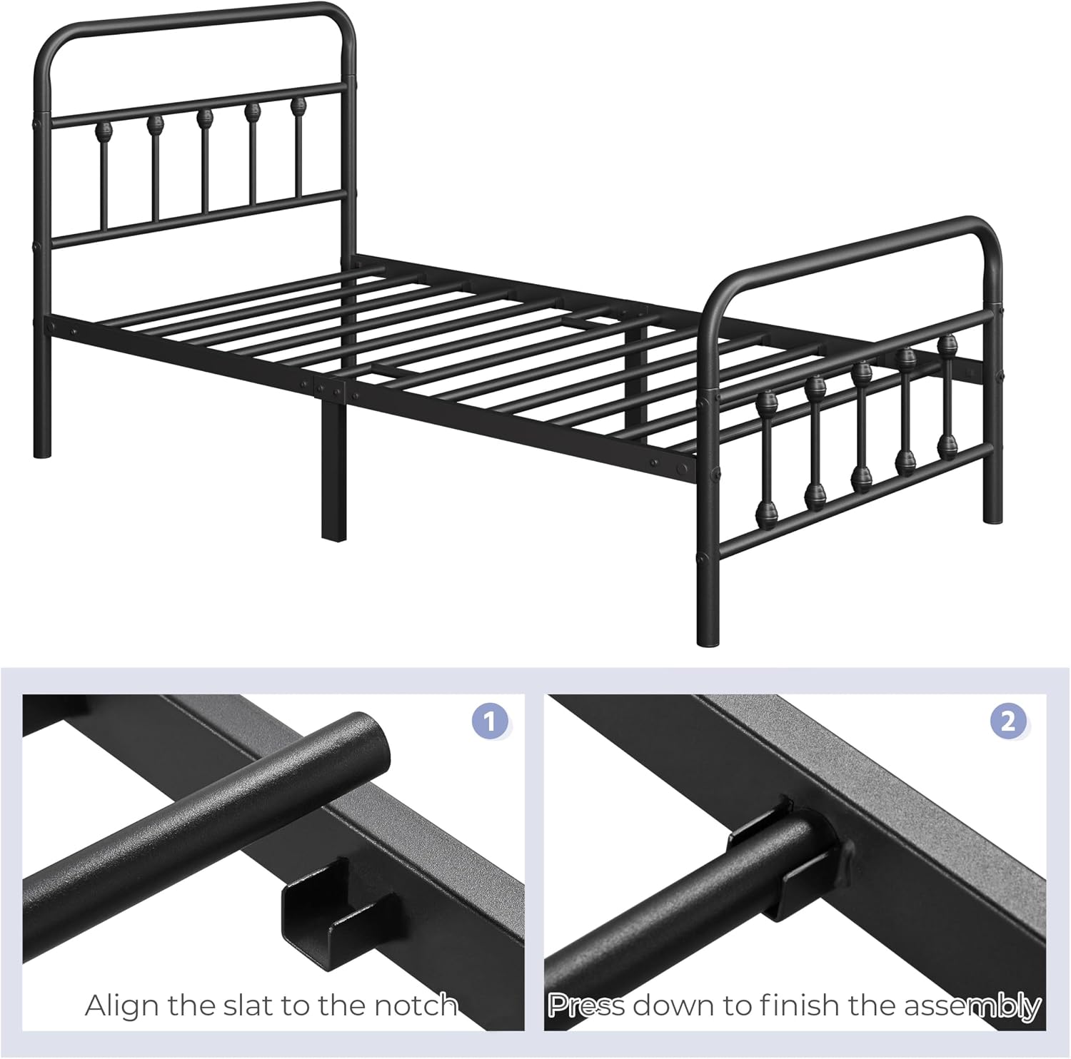 Yaheetech 2 Pcs Twin XL Bed Frame Metal Platform Bed with Victorian Style Iron-Art Headboard/Footboard/Under Bed Storage/No Box Spring Needed Black