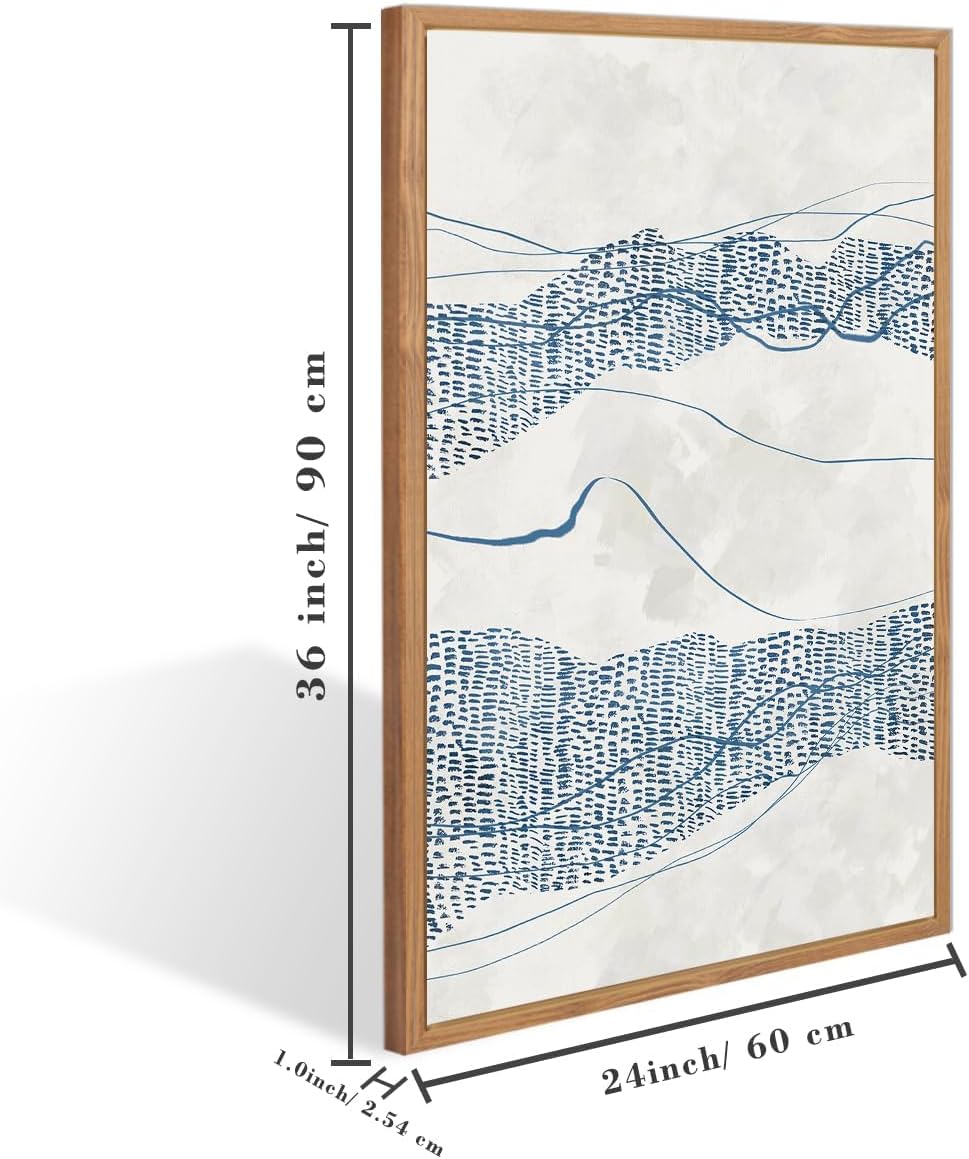 IARTTOP Large Blue Abstract Canvas Wall Art Framed 24x36 Inch Neutral Minimalist Modern Wall Art Mid Century Boho Artwork for Living Room Bedroom Office Set of 3