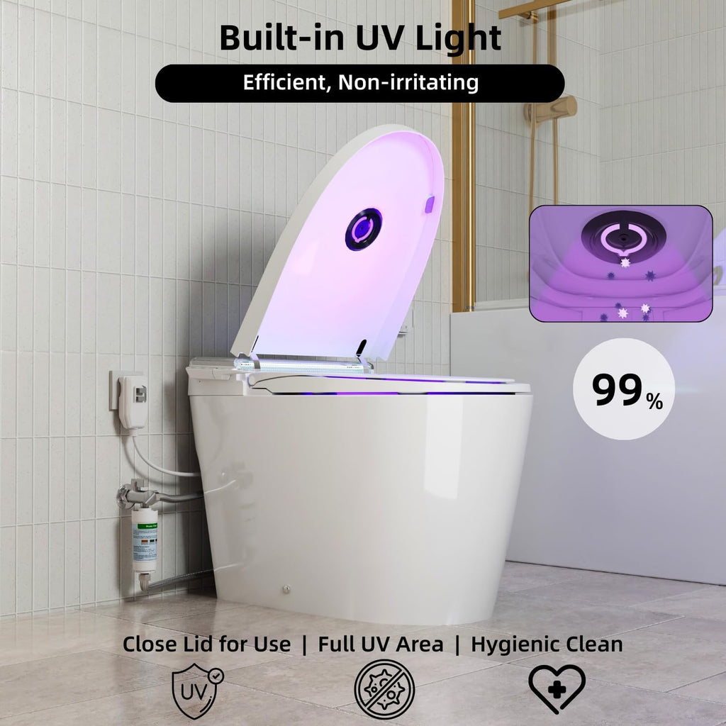 956 Smart Toilet, Full Area UV Light, Removable Child Seat, Side Control Panel, Built-In Water Tank Bidet Toilet, Auto Open Lid, Foot Sensor, Instant Warm Water, Heated Seat, Warm Air Dryer