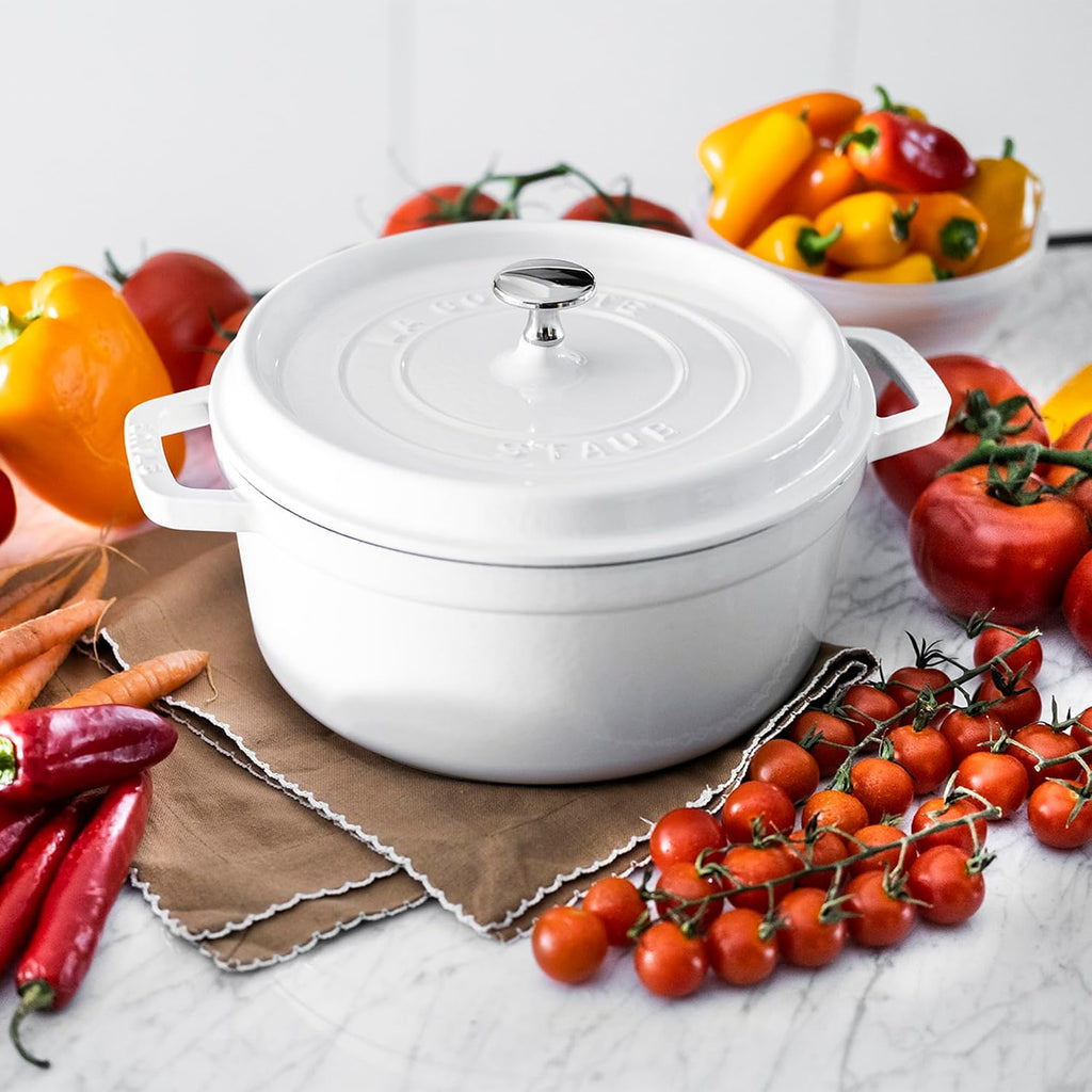 Staub Cast Iron Round Cocotte, Dutch Oven, 4-quart, serves 3-4, Made in France, White