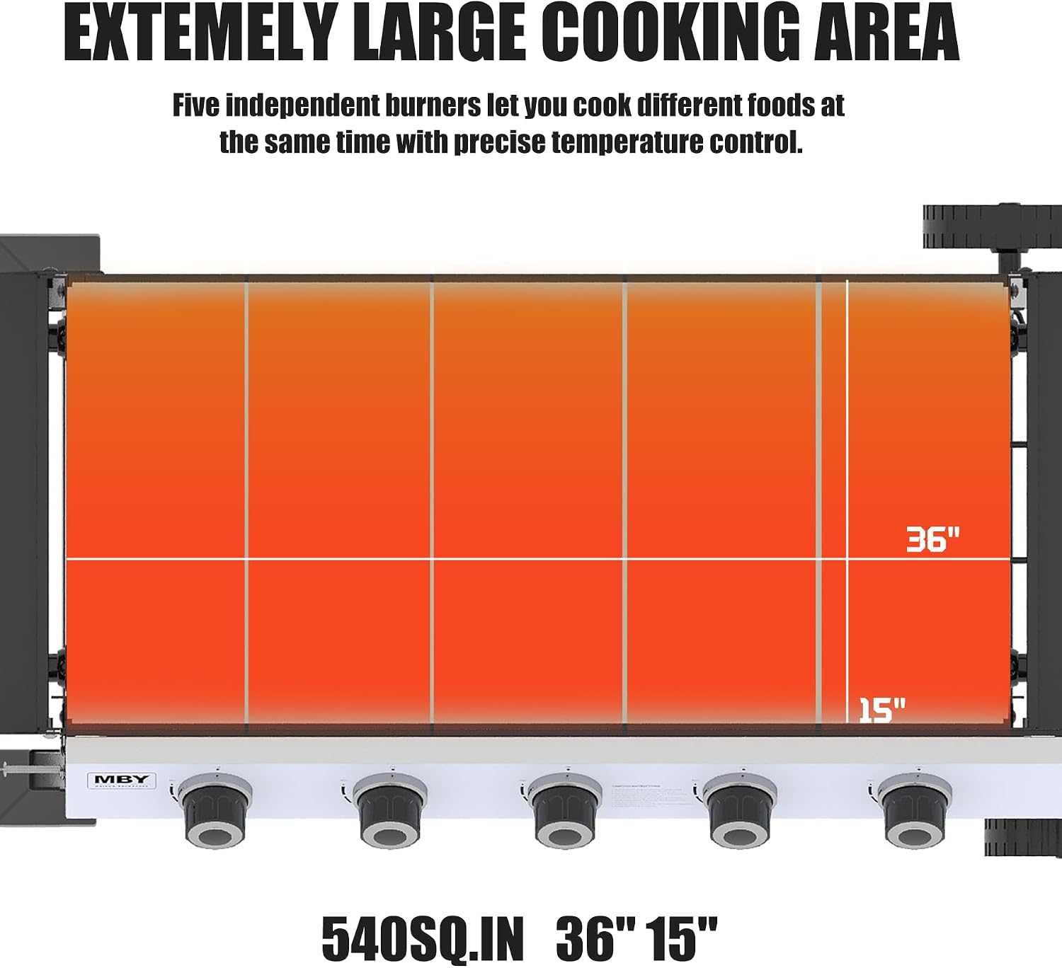 5 Burner Propane Grill with Rainproof Cover 36inch Outdoor Flat Top Griddle Foldable Side Table for Backyards Barbecue