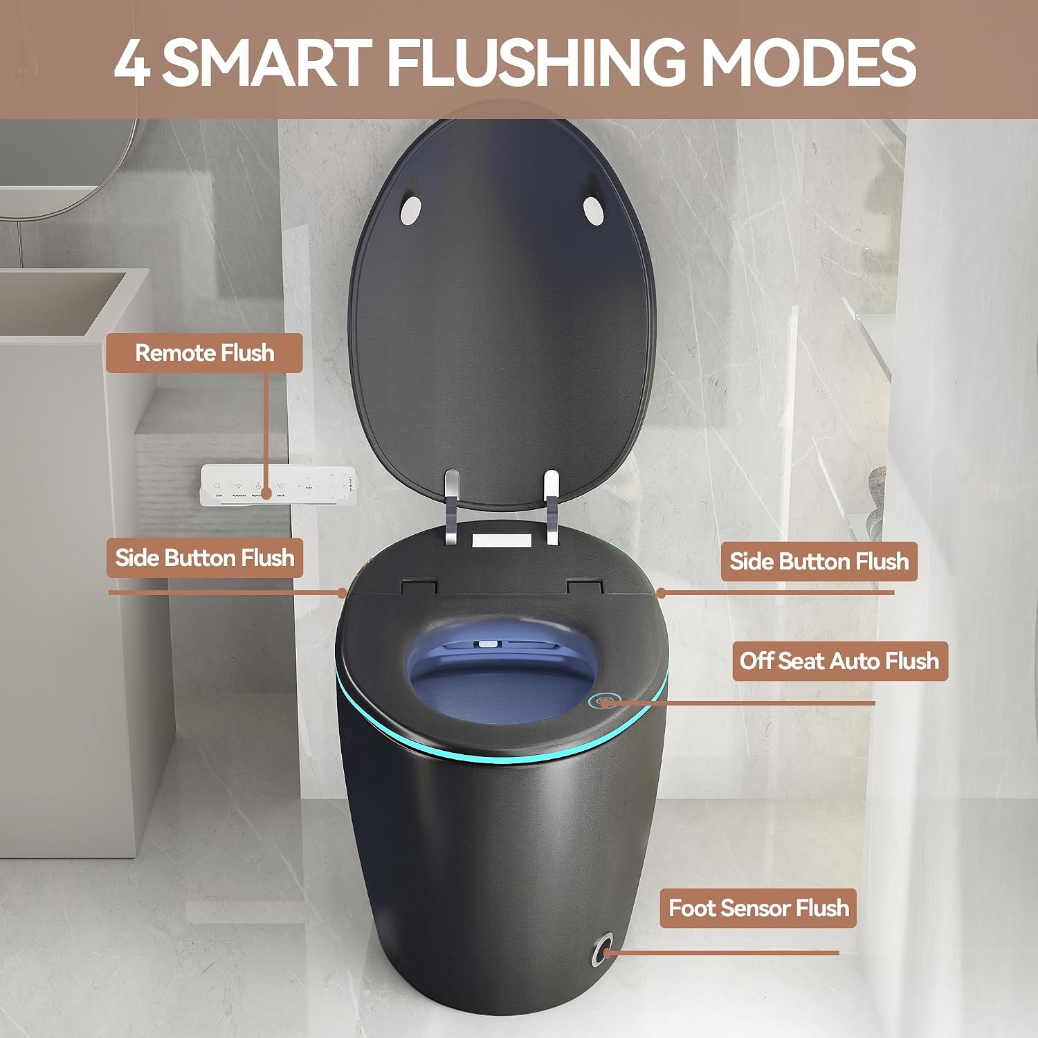 Smart Toilet, Electric Tankless Toilet with Bidet Built in & Dryer, Auto Open/Close, Instant Warm Water, Elongated Heated Seat, Auto Flush (Matte Black, Oval Egg Shaped)