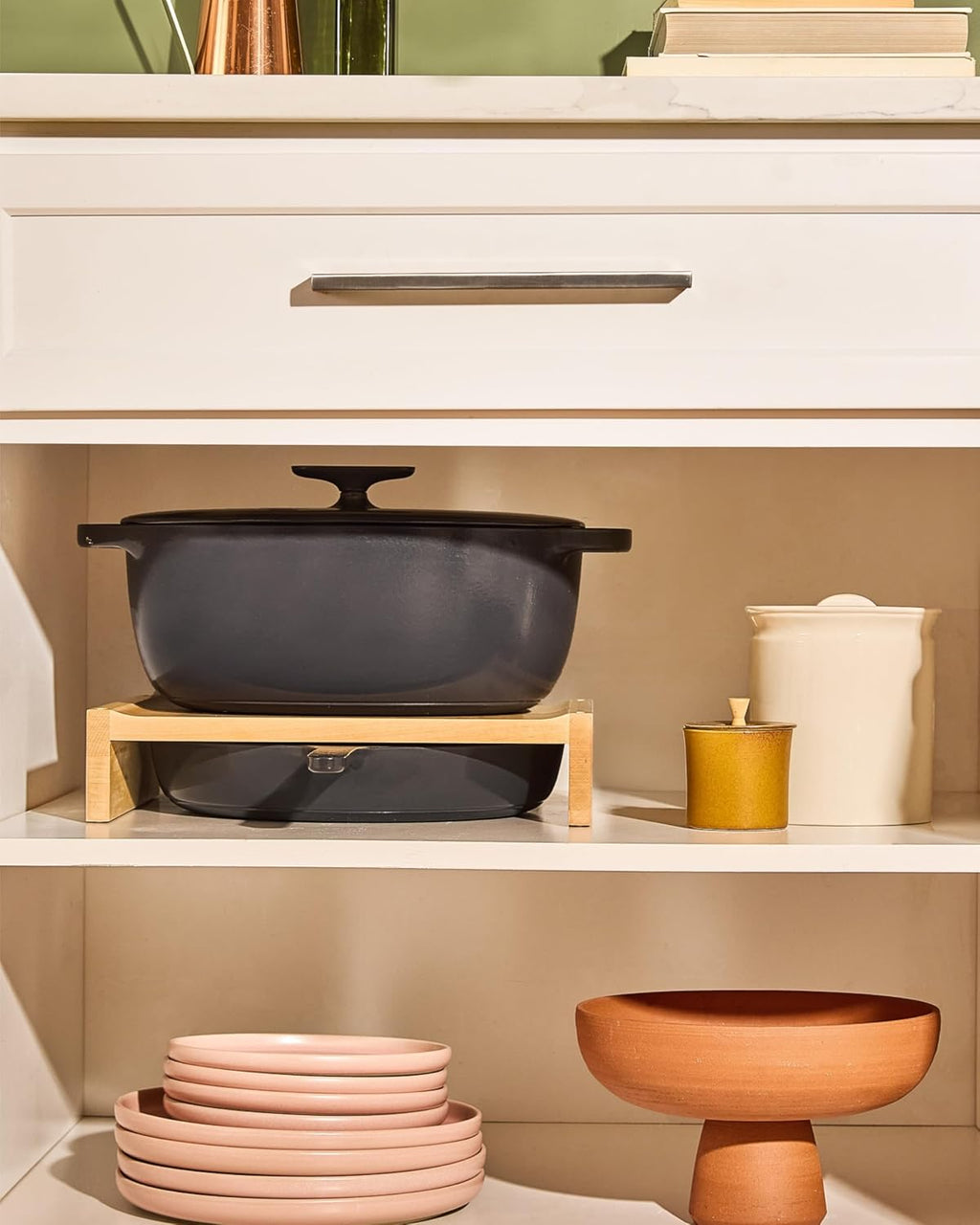 Caraway 4-Piece Enameled Cast Iron Duo - 12' Skillet, 8.5 qt Dutch Oven with Lid and Storage Organizer - Non-Toxic 3-Layer Enamel Coating - No Seasoning Required - Light Mist