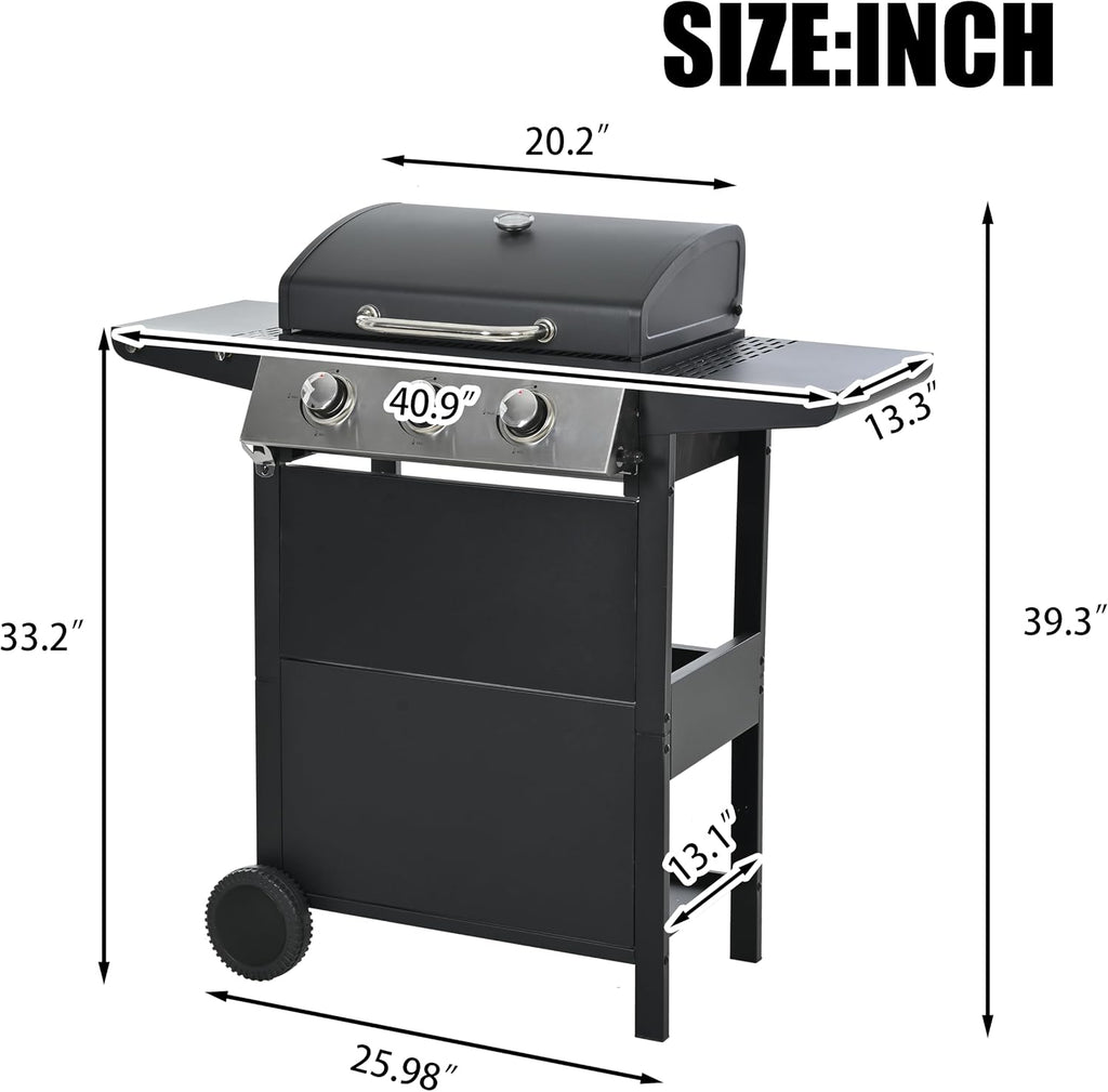 Evedy BBQ Propane Grill 3 Burner Barbecue Grill Stainless Steel Gas Grill,Gas Hood & Side Shelves Heavy Duty Flat Top Griddle Grill Station for Kitchen, Camping, Outdoor, Tailgating, Countertop