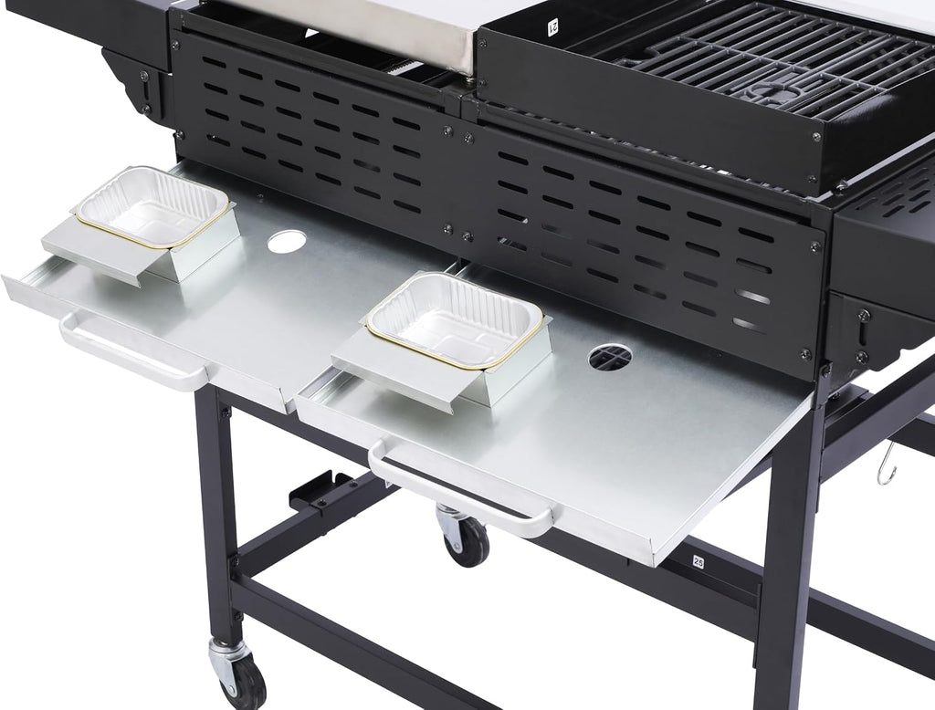4-Burner Propane Gas Grill and Griddle Combo, 38200 BTU Outdoor BBQ Griddle with Cast Iron Grates and Foldable Side Table, Portable Outdoor Cooking for Patio, Camping, Garden