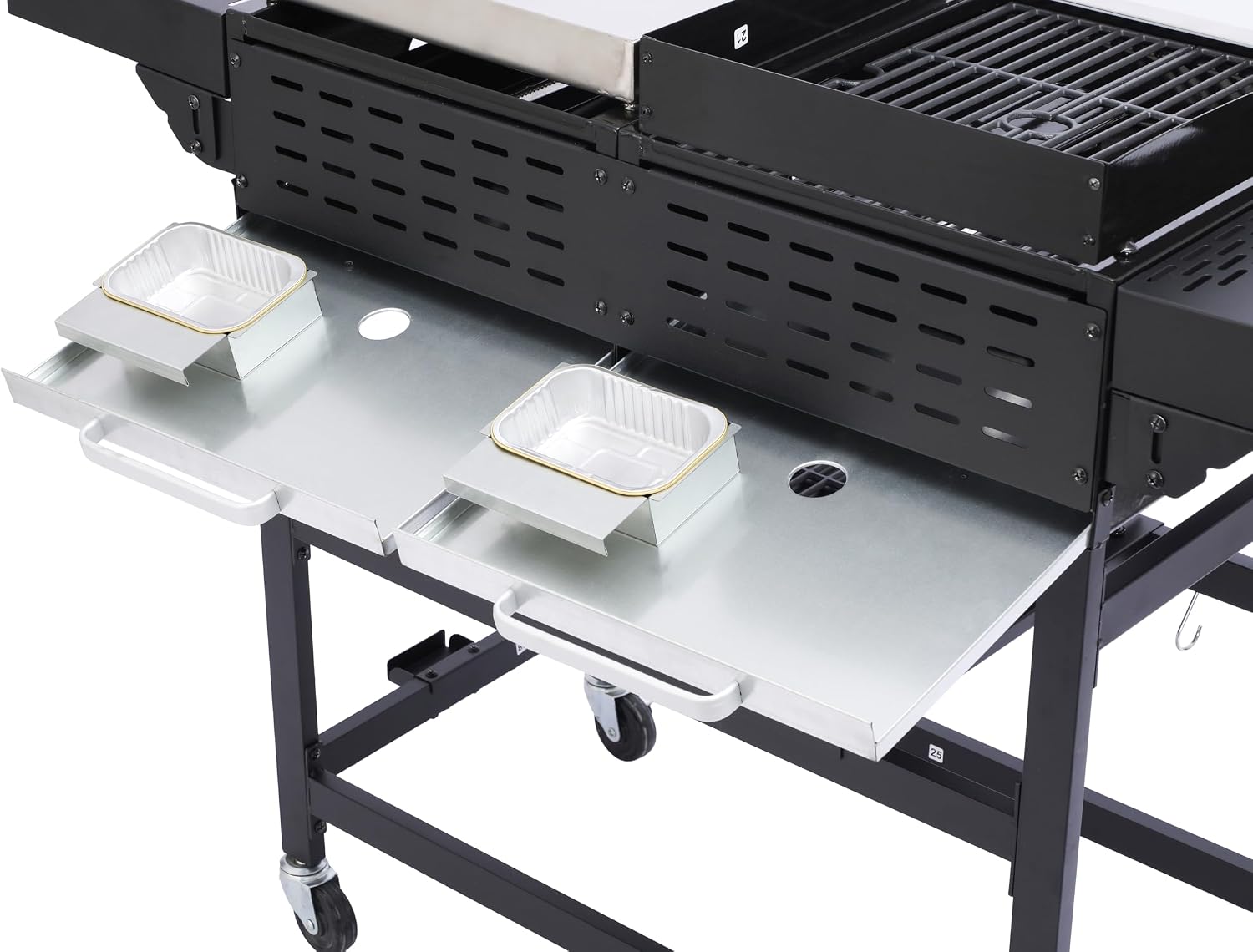 2-in-1 Propane Griddle and Grill Combo, 38,200 BTU 4-Burner Gas BBQ with Stainless Steel Cooking Surface & 2 Foldable Side Tables, Portable Outdoor Cookstation for Camping, Patio, and Backyard