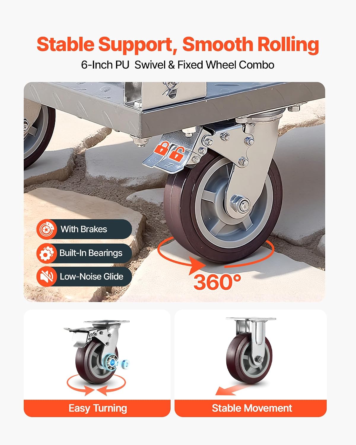 VEVOR 2 in 1Platform Truck, 2650 LBS Heavy Duty Flatbed Cart Dolly with Detachable Rear Guardrail and Swivel Wheels, Foldable Hand Push Truck Cart for Groceries, Garage, Warehouse (48'×24')
