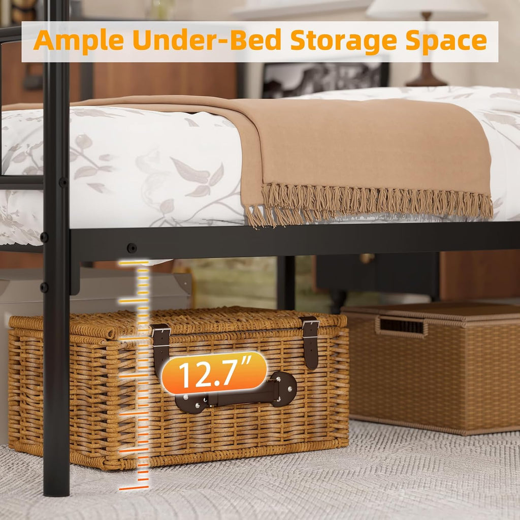 Weehom Twin Canopy Bed Frame with Headboard and Footboard, 4 Posters Metal Bed Frame, No Box Spring Needed, Mattress Foundation Platform Bed for Kids and Adults, Black