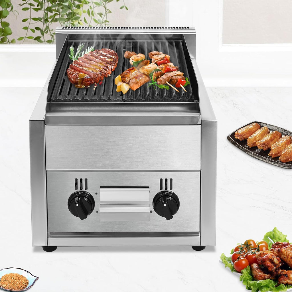 Commercial Gas Grill 2 Burner Gas/Propane Flat Top Grills with Adjustable Temperature Countertop Char Broiler Grill for Garden Patios